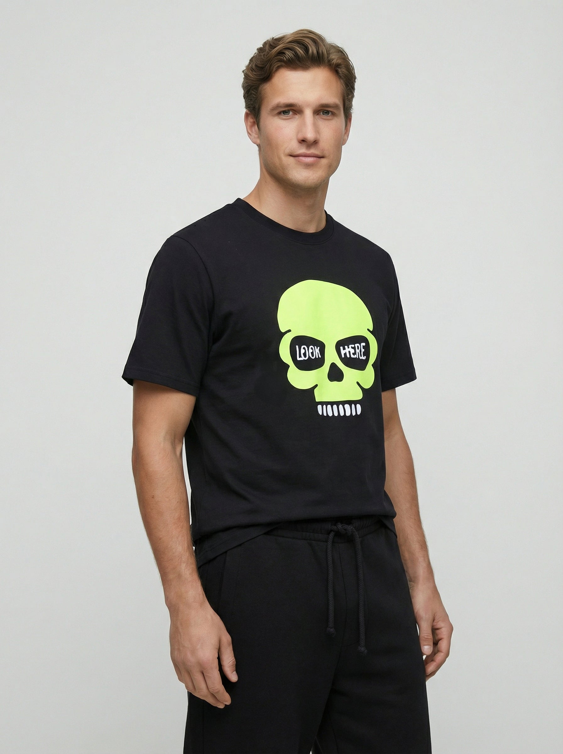 Skull, Black T-Shirt | Down Shoulder 220 GSM Cotton Blend