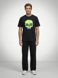 Skull, Black T-Shirt | Down Shoulder 220 GSM Cotton Blend