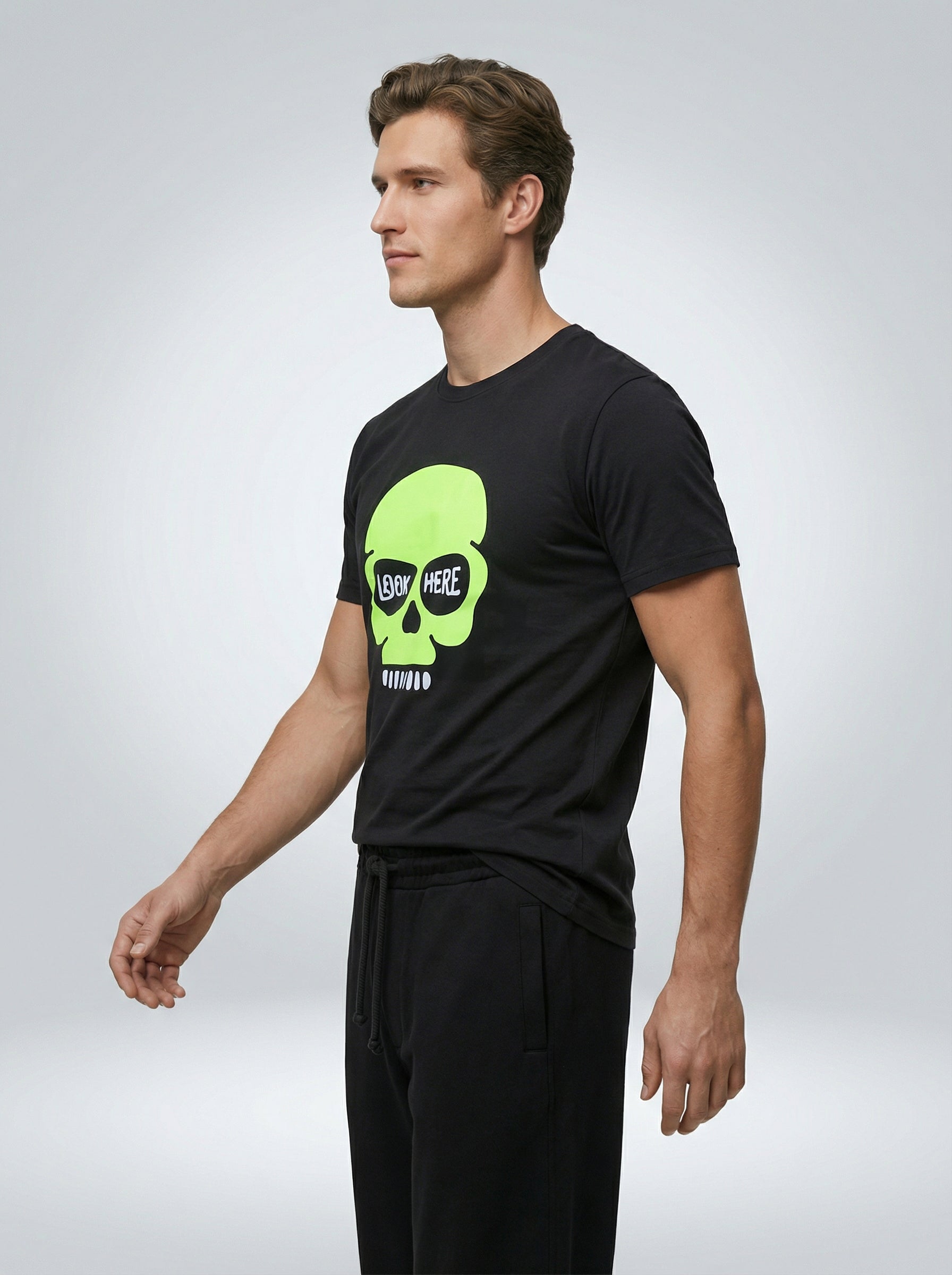 Skull, Black T-Shirt | Down Shoulder 220 GSM Cotton Blend