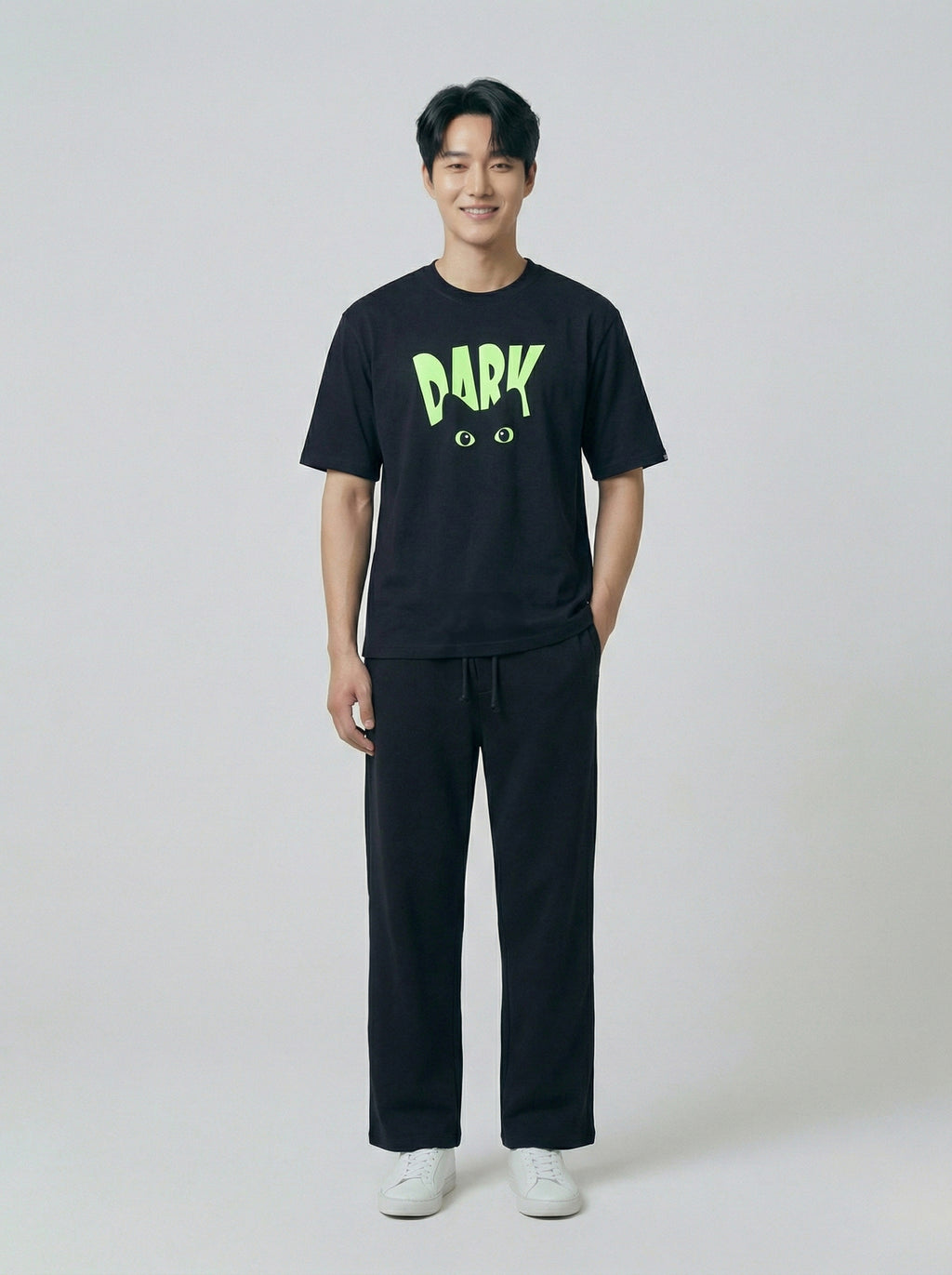 Dark Neon Graphic, Black T-Shirt | Down Shoulder 220 GSM Cotton Blend