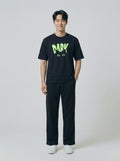 Dark Neon Graphic, Black T-Shirt | Down Shoulder 220 GSM Cotton Blend