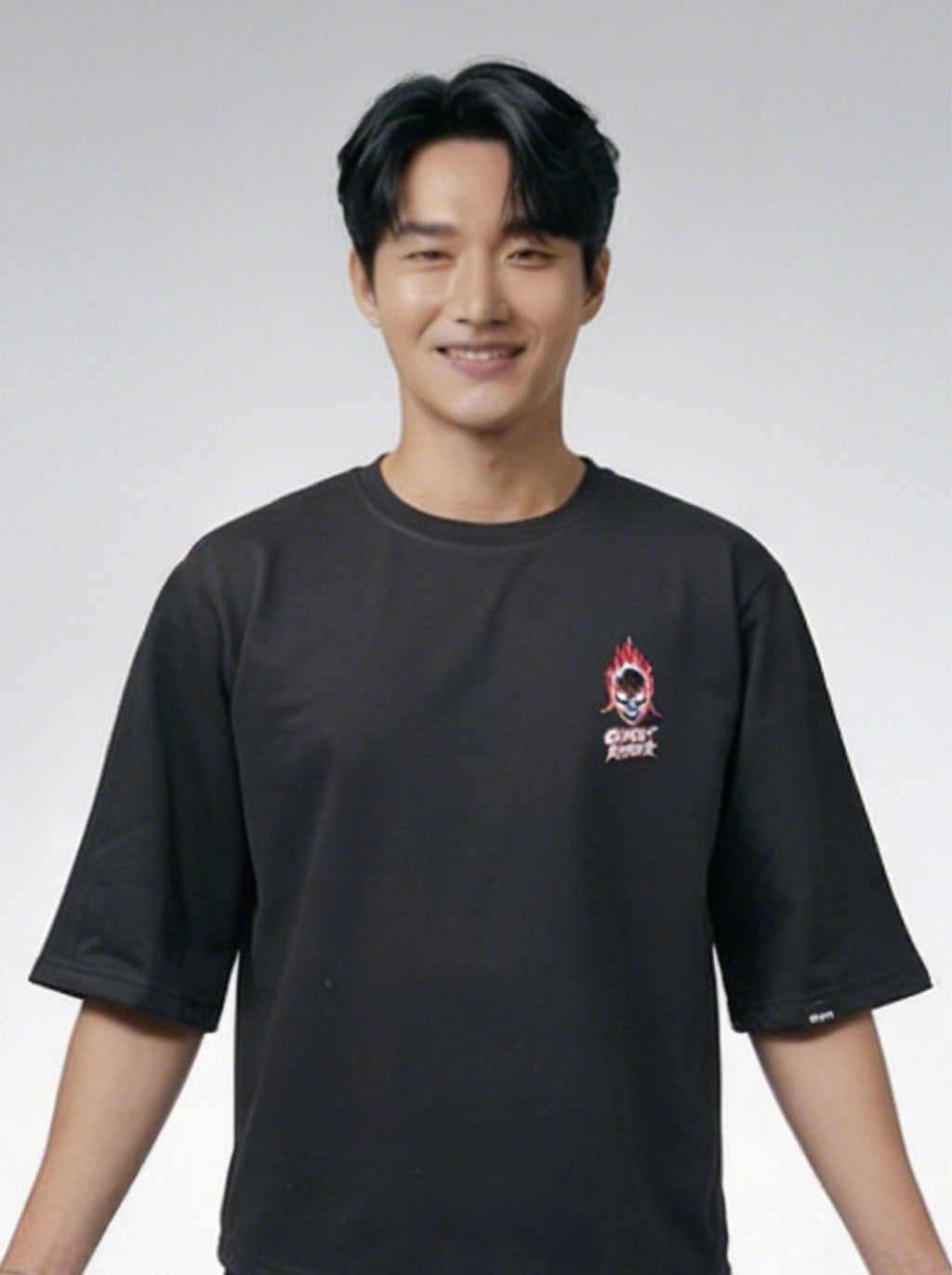 Ghost Rider, Black T-Shirt | Down Shoulder 220 GSM Cotton Blend