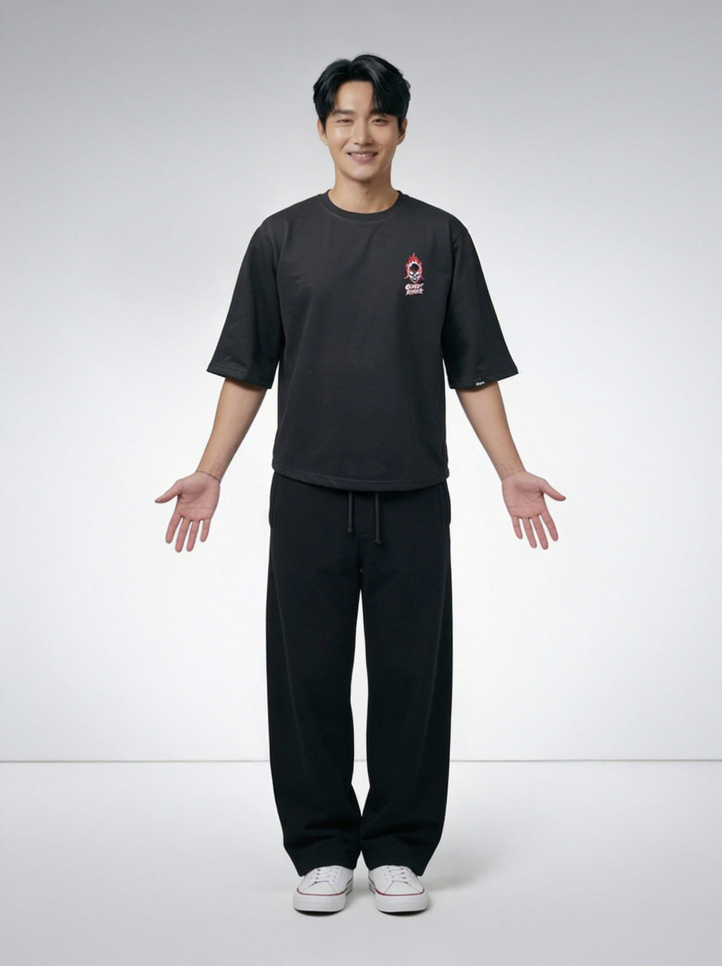 Ghost Rider, Black T-Shirt | Down Shoulder 220 GSM Cotton Blend