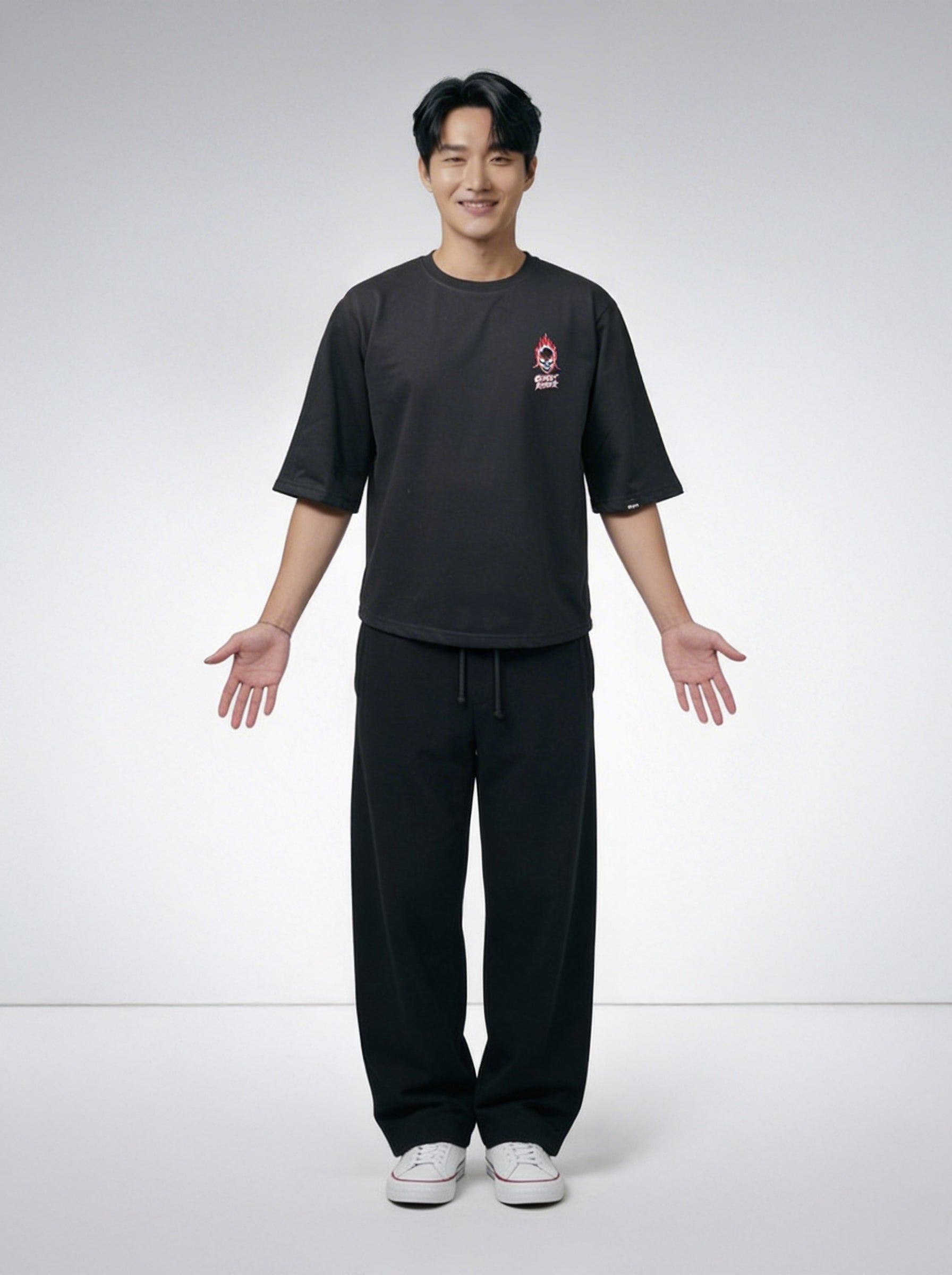 Ghost Rider, Black T-Shirt | Down Shoulder 220 GSM Cotton Blend