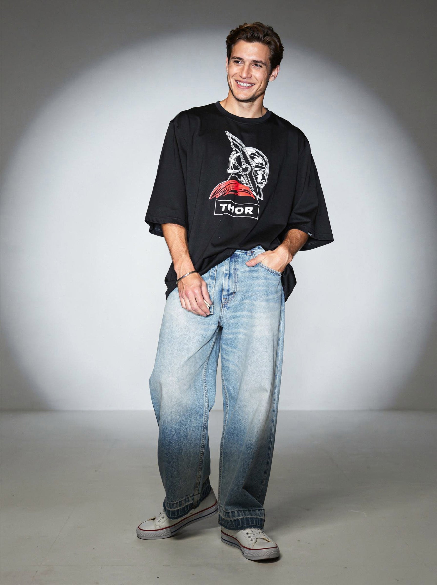 Thor, Black T-Shirt | Down Shoulder 220 GSM Cotton Blend